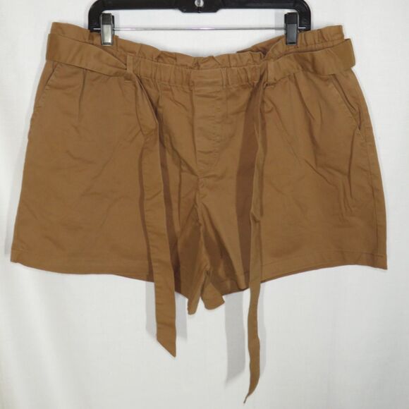 CCB High Rise Ruffled Waist Belted Paperbag Shorts Desert Ochre XL Petite - Picture 5 of 8